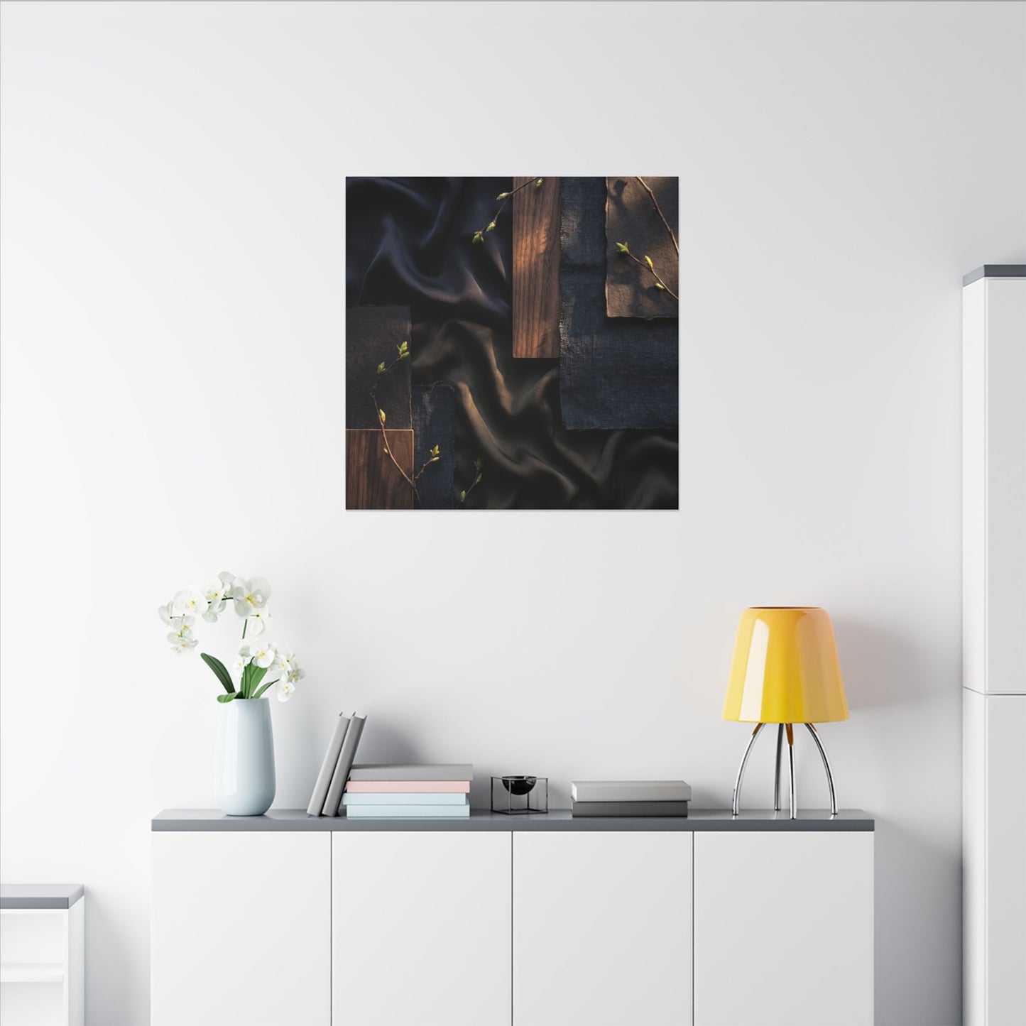Silk Drape Spring Canvas Art | Dark Japandi Moody Design