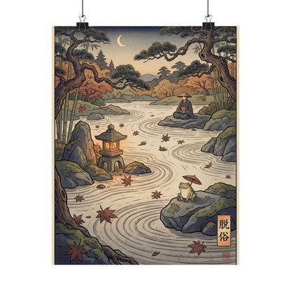 Tranquil Rock Garden Wall Art Print - Ukiyo E Inspired Zen Art Print