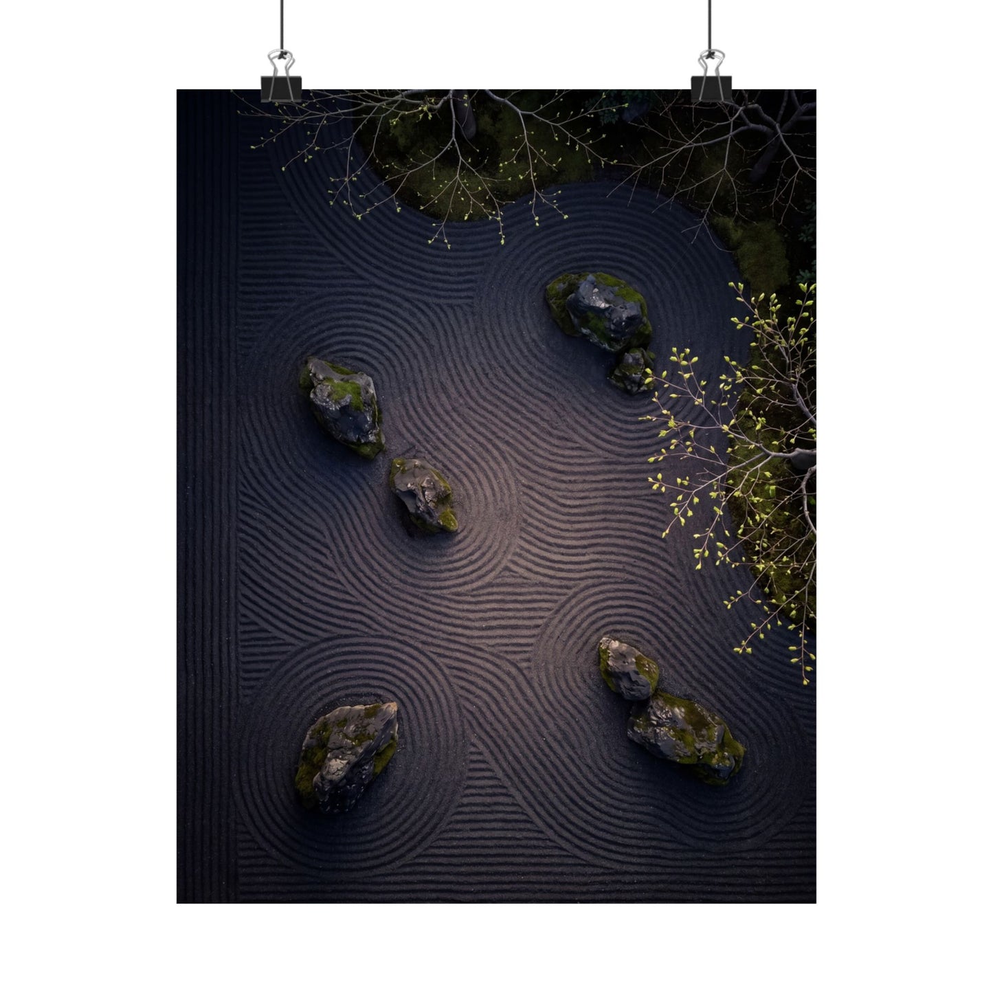 Rock Garden Shadow Zen Wall Art Print | Atmospheric Dark Japandi Art
