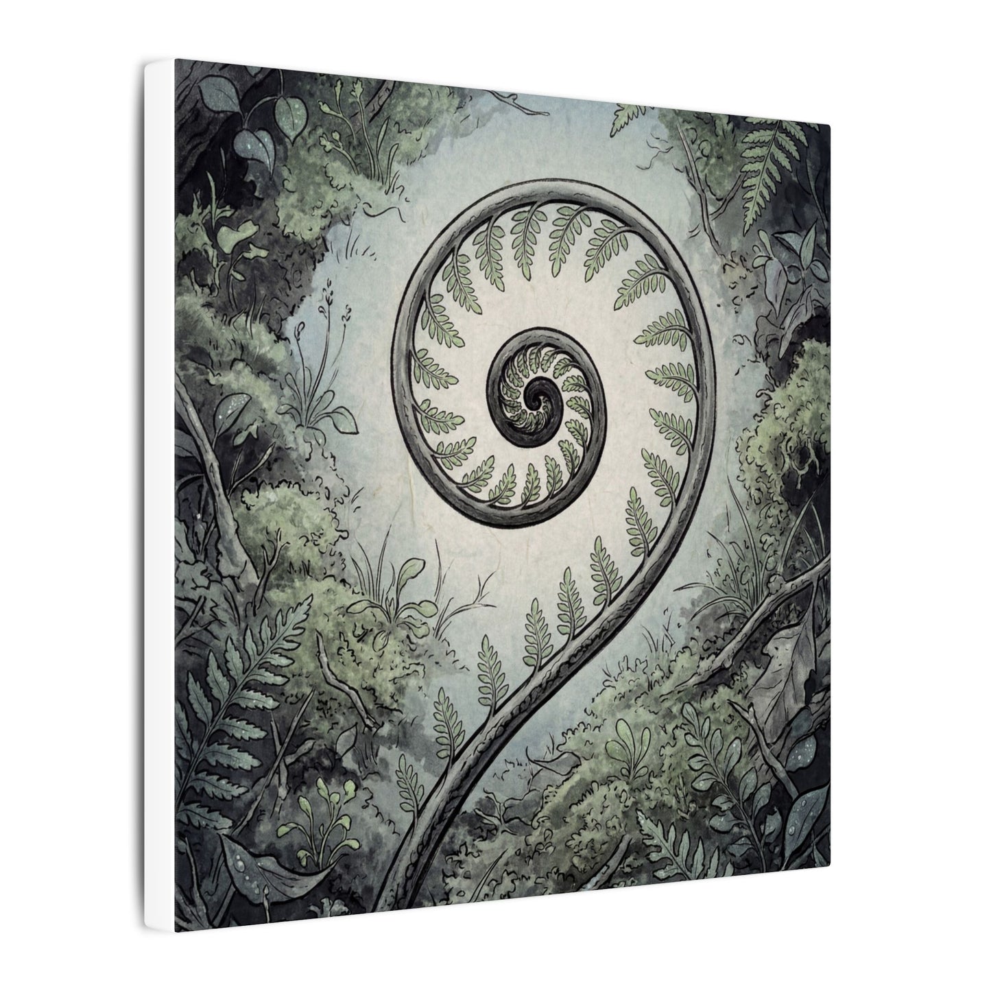 Zen Fern Unfurling in Dawn | Ukiyo E Inspired Canvas Art