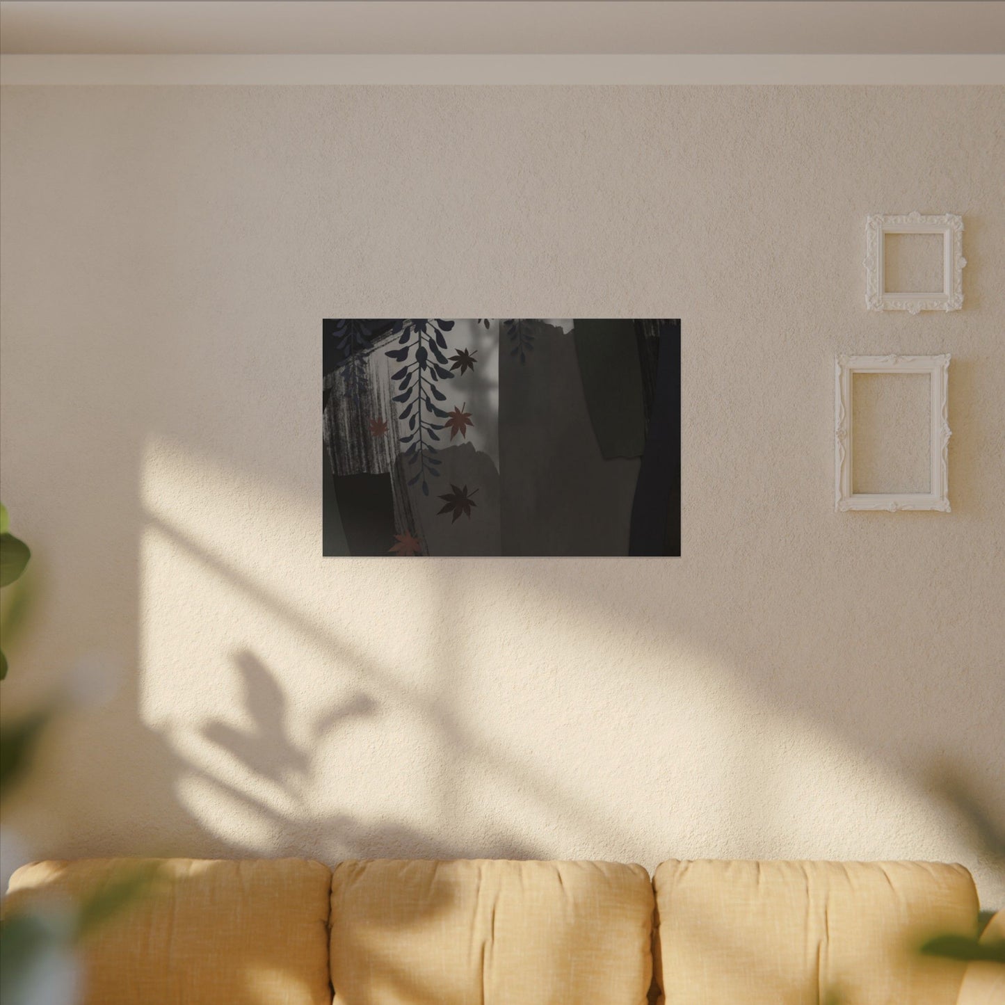 Wisteria Autumn Canvas Art | Dark Japandi Moody Design