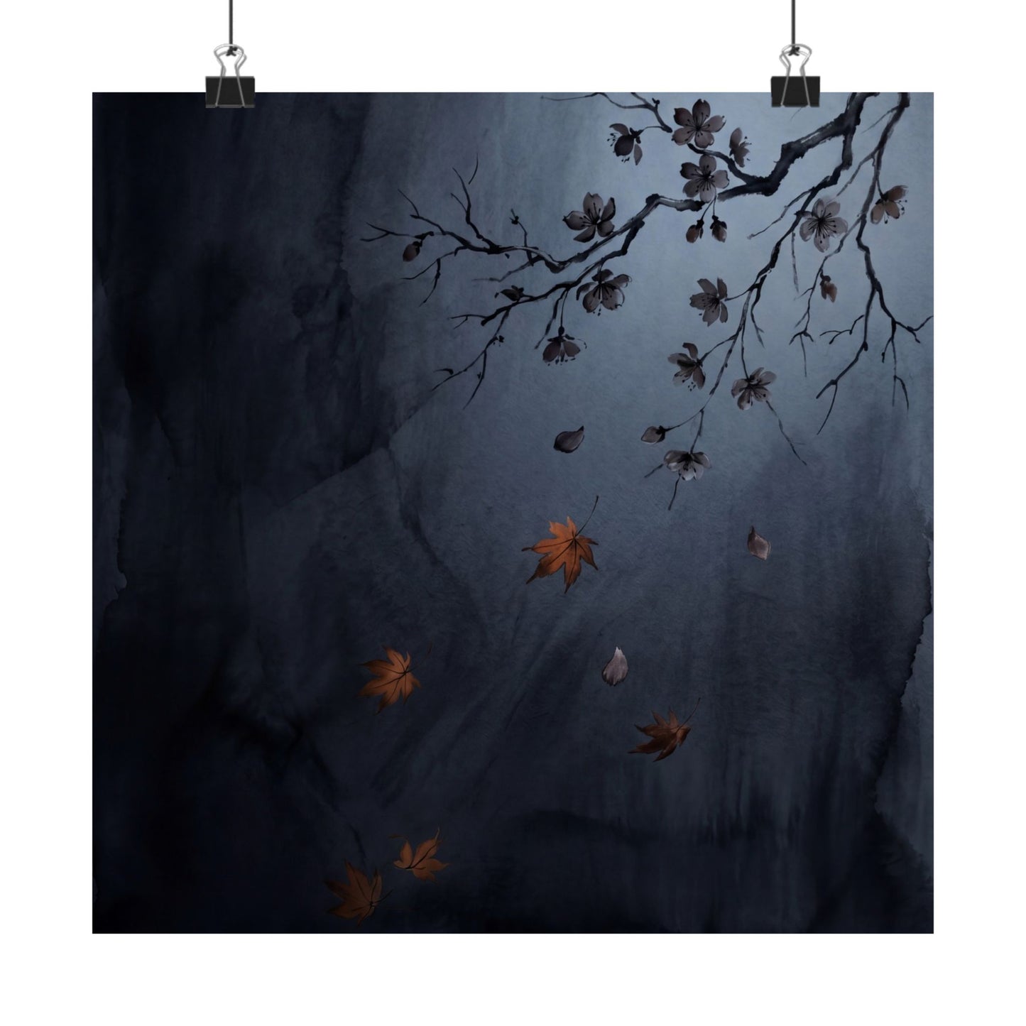Moonlight Cherry Blossom Wall Art Print - Dark Japandi Ma