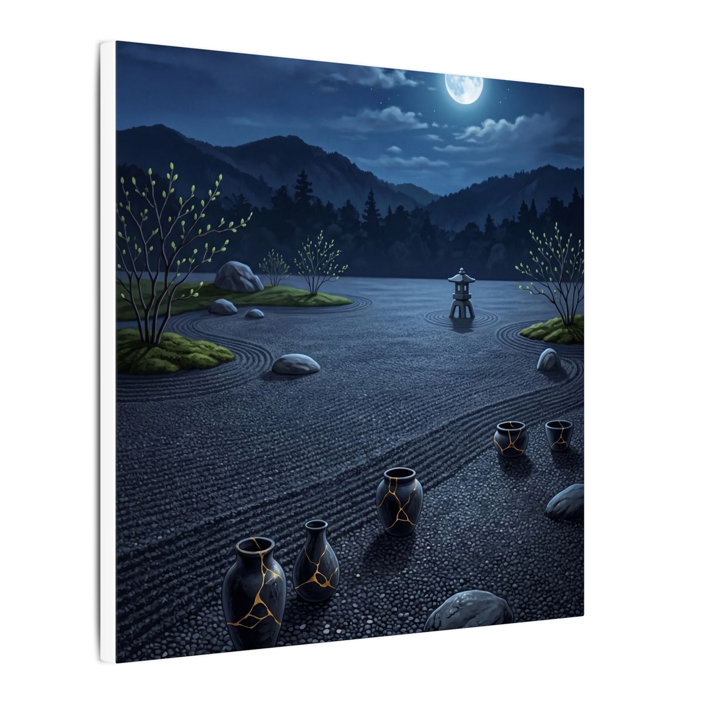 Kintsugi Moonlit Garden in Moonlight | Gold Repair Canvas Art