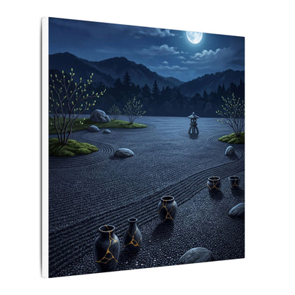 Kintsugi Moonlit Garden in Moonlight | Gold Repair Canvas Art