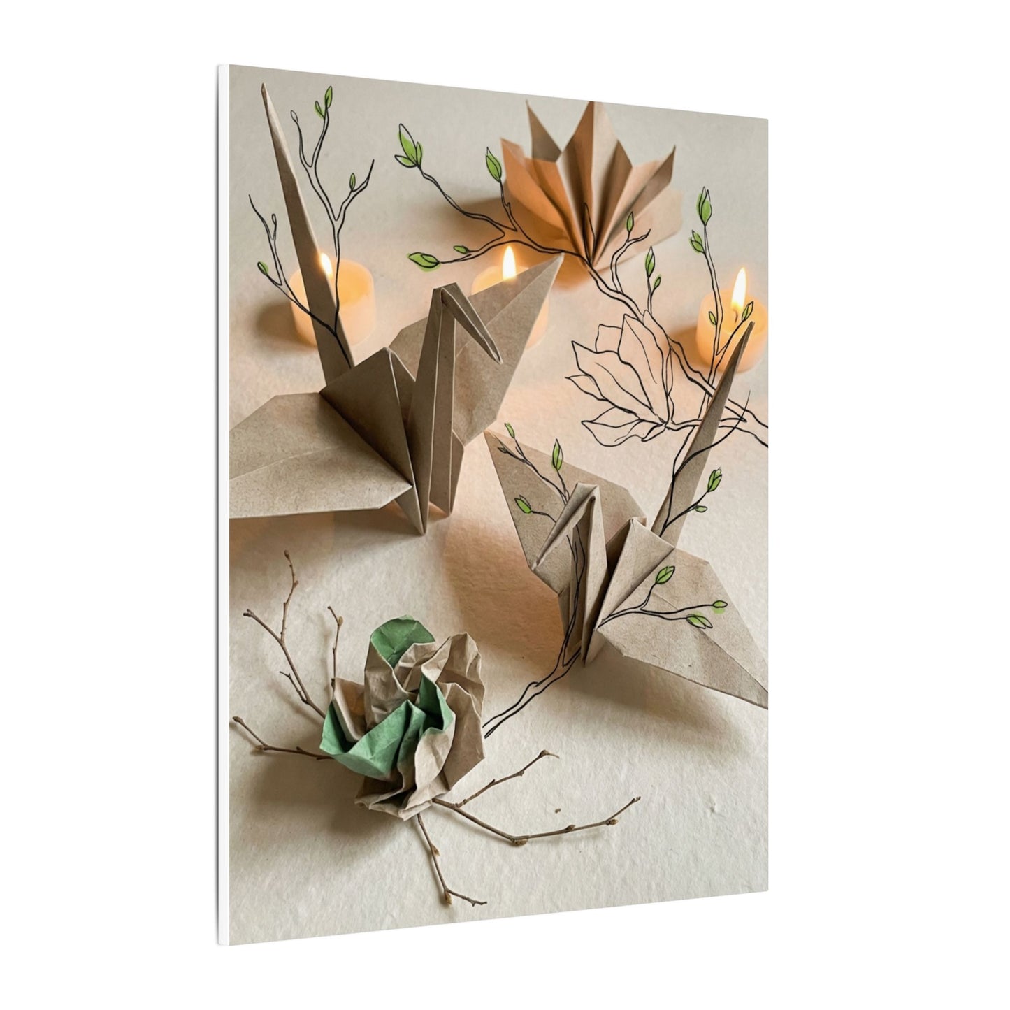 Paper Fold Spring Canvas Art | Japandi Earthy Design