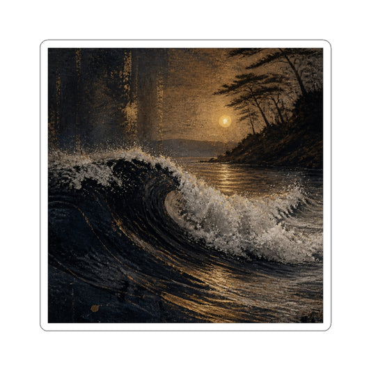 Golden Hour Ocean Wave Sticker - Dark Japandi Fukinsei