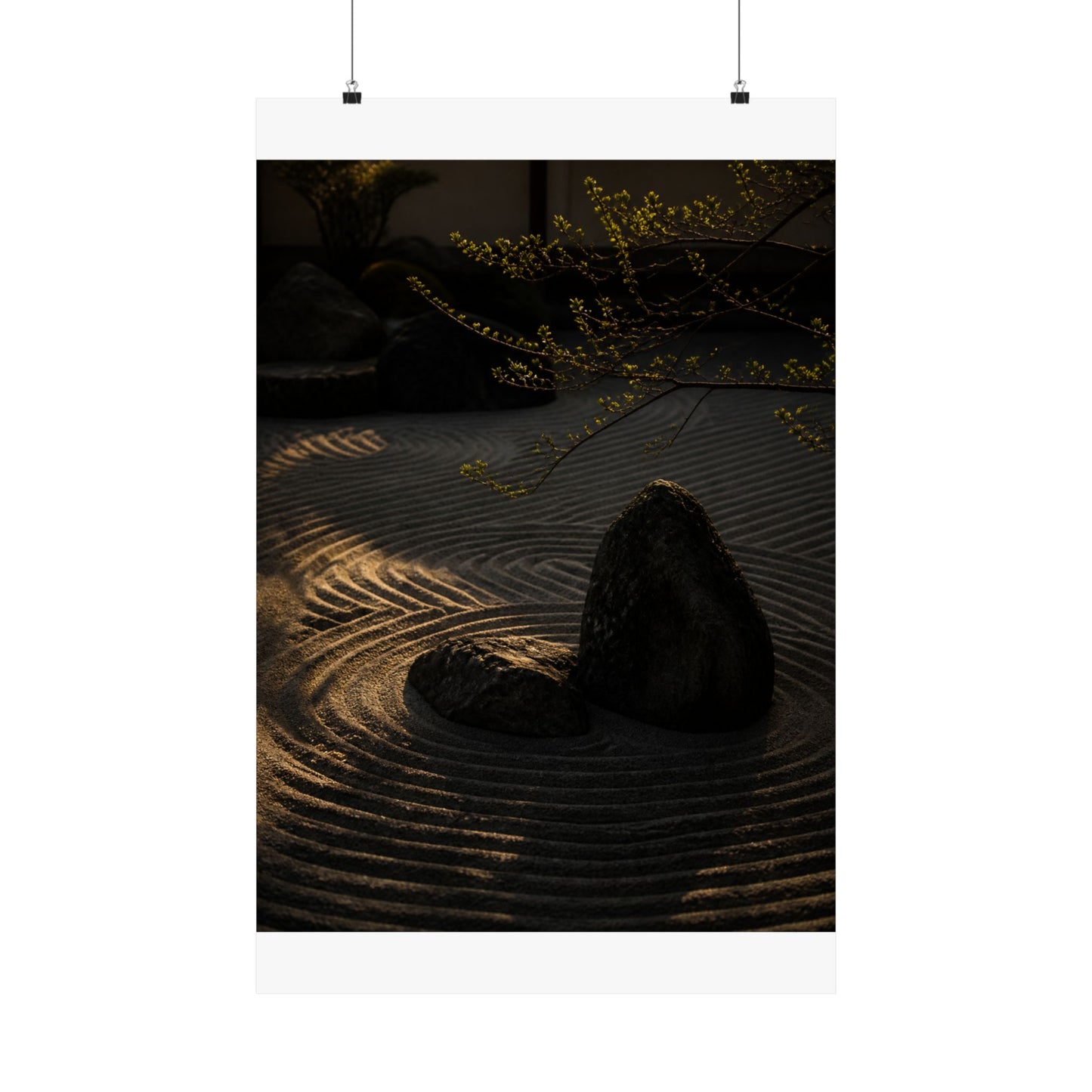 Golden Hour Rock Garden Wall Art Print - Dark Japandi Ma