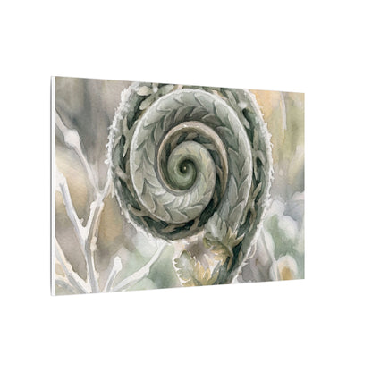 Winter Fern Unfurling Watercolor Canvas Art | Cozy Decor