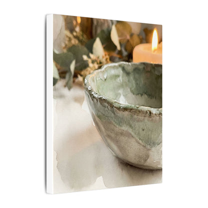 Ceramic Bowl Canvas Art | Summer Japandi Watercolor Art