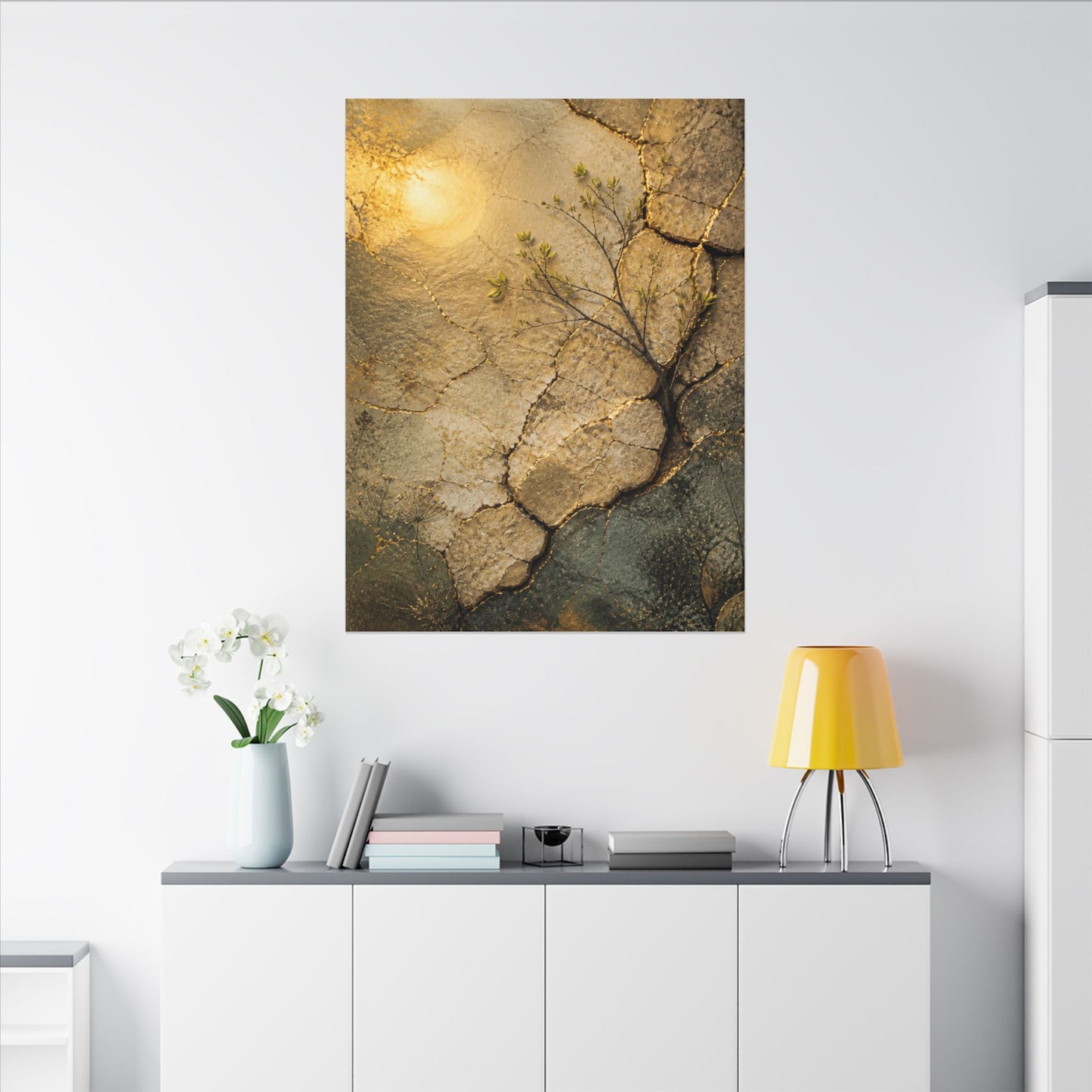 Cracked Earth Spring Canvas Art | Japandi Warm Design