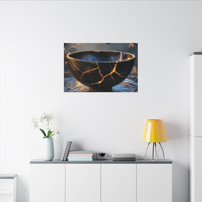 Ceramic Bowl Canvas Art | Winter Kintsugi Gold Repair Art
