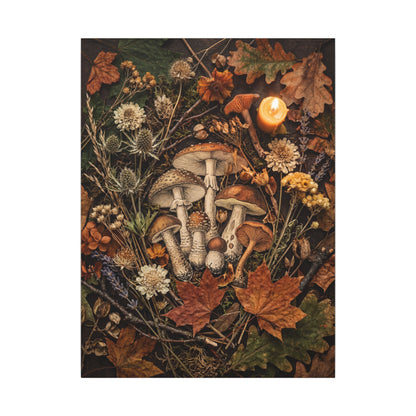 Autumn Dried Flowers Mushroom Illustration Canvas Art | Earthy Decor