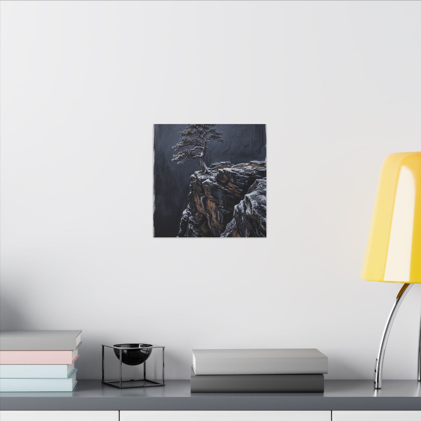 Dark Japandi Pine Tree in Dawn | Dark Texture Canvas Art