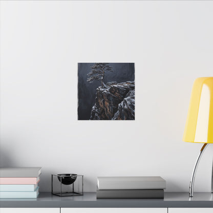 Dark Japandi Pine Tree in Dawn | Dark Texture Canvas Art