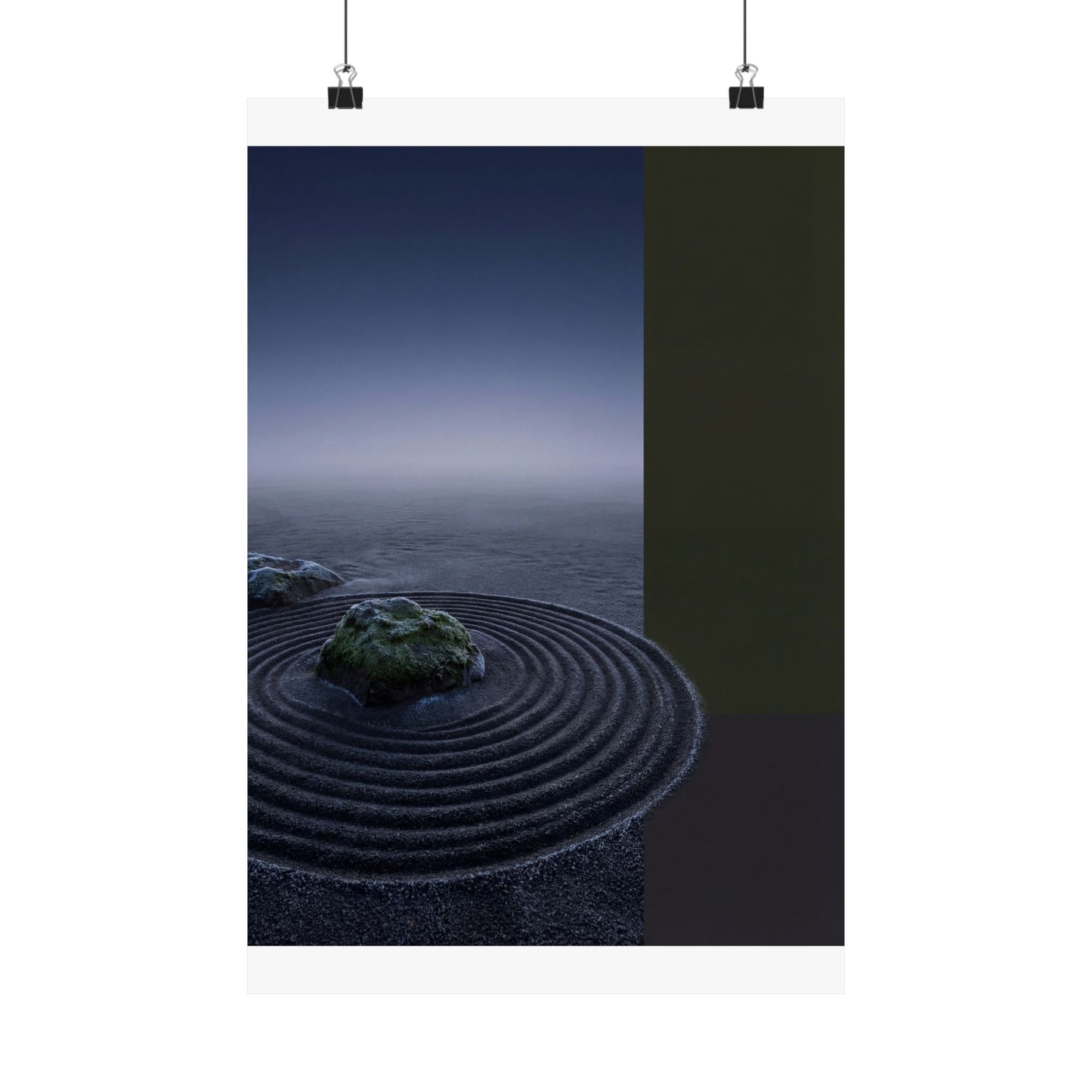Dark Japandi Rock Garden in Dawn | Moody Minimal Wall Art Print Art Print