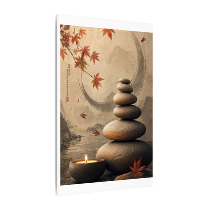 Japandi River Stones in Candlelight | Japanese Pattern Canvas Art
