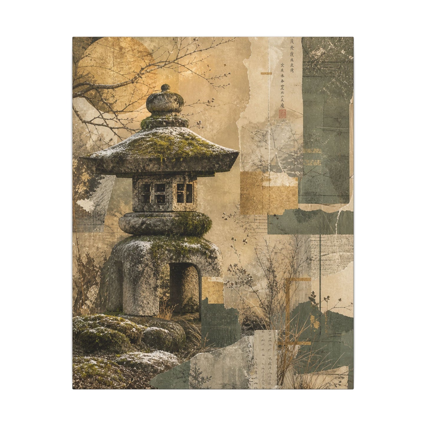 Elegant Stone Lantern Canvas Art - Texture Japandi