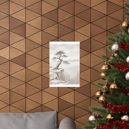 Japandi Pine Tree in Overcast | Minimal Line Wall Art Print
