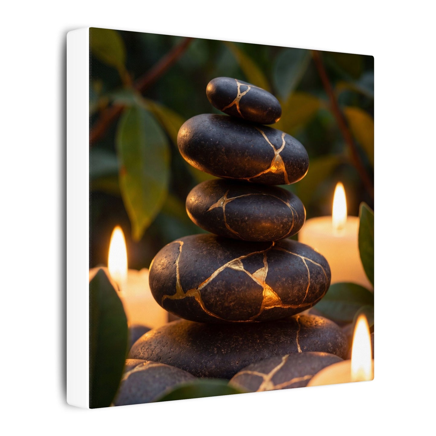 Summer River Stones Gold Vein Canvas Art | Philosophical Decor