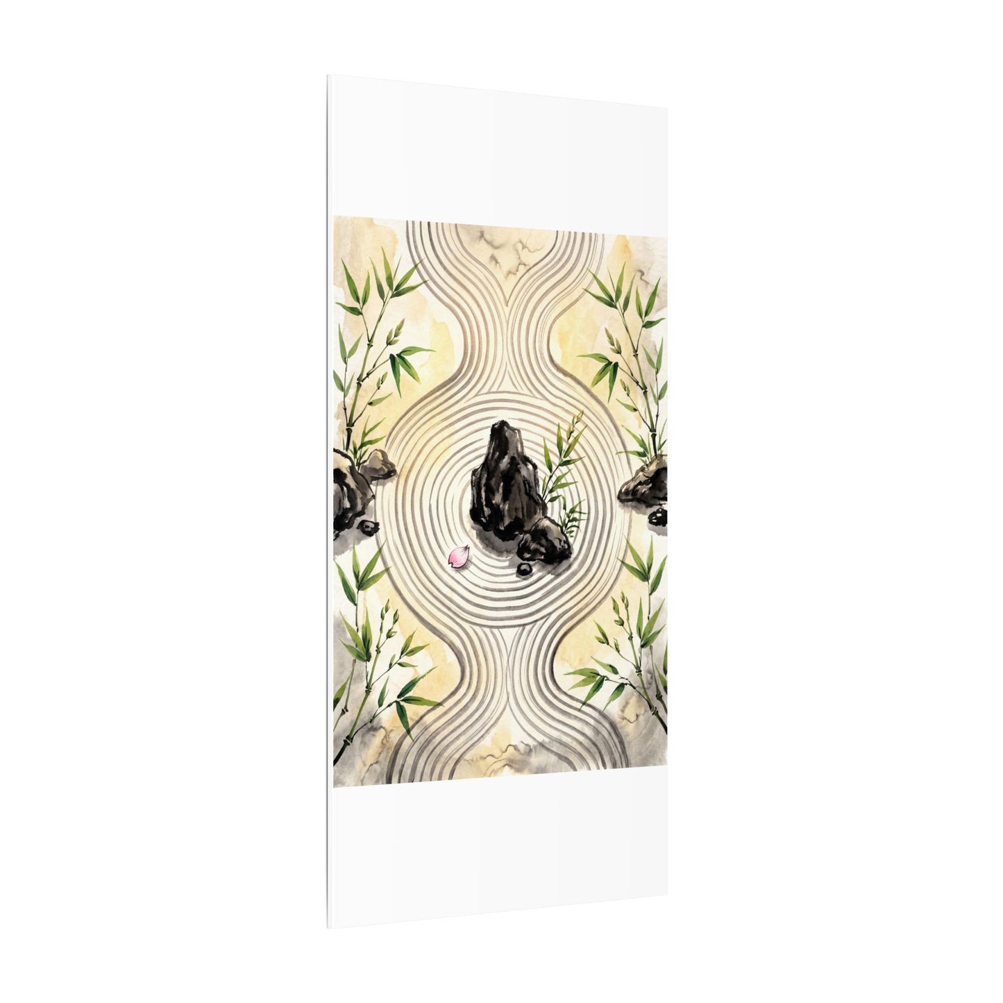 Zen Rock Garden in Golden Hour | Sumi E Canvas Art