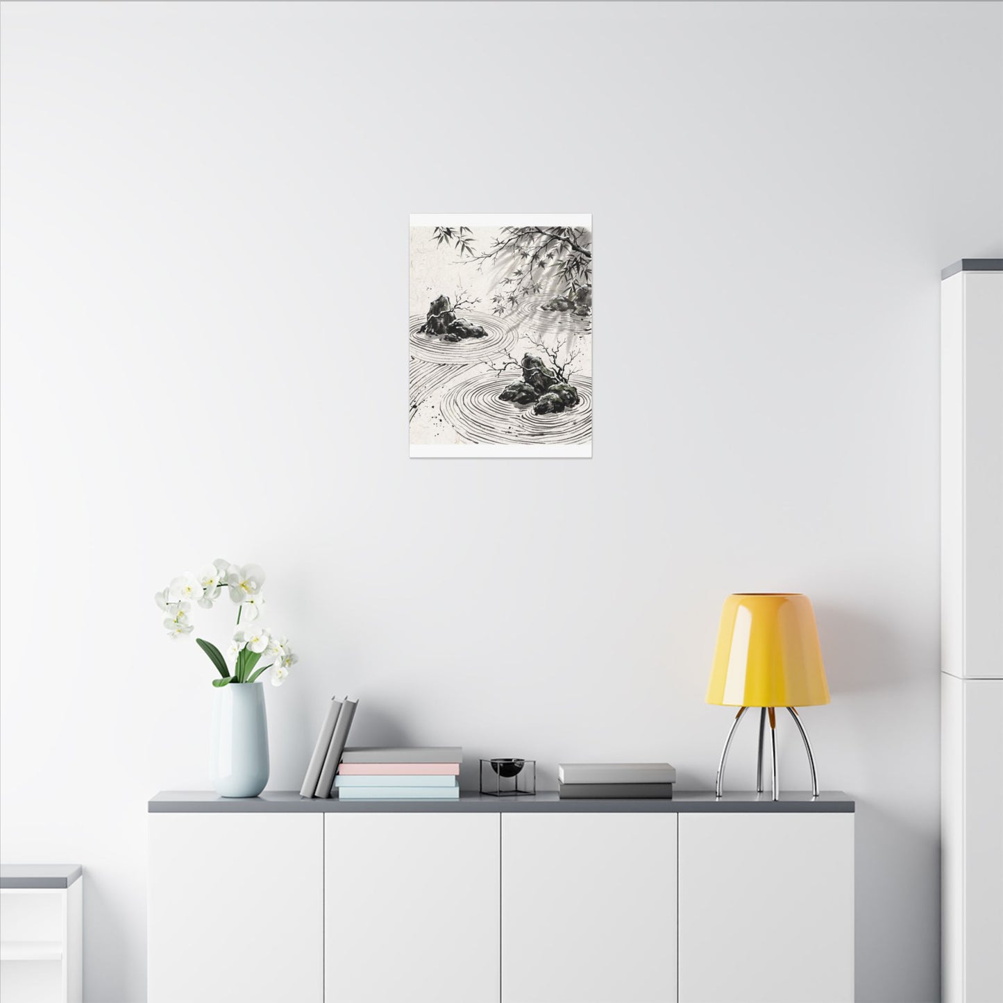 Rock Garden Canvas Art | Winter Zen Sumi E Art