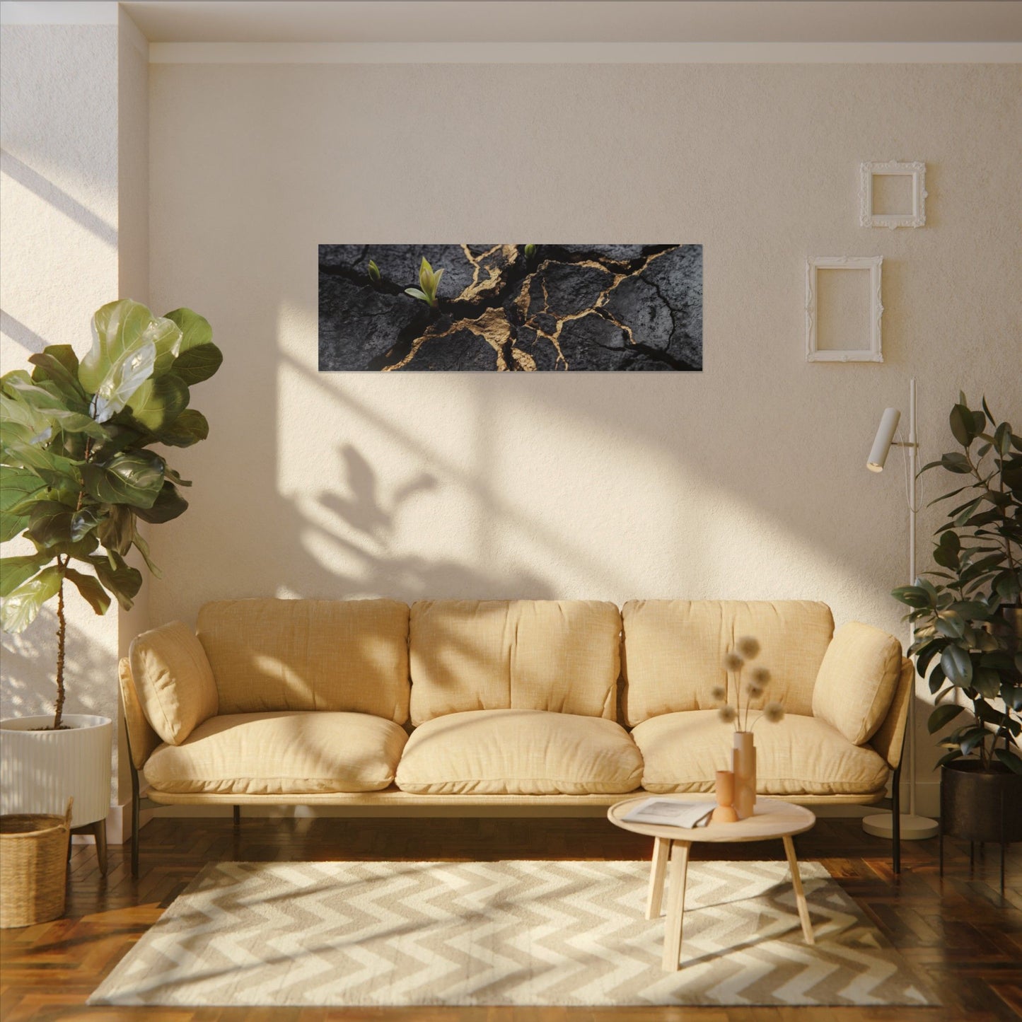 Ma Cracked Earth Canvas Art - Dark Japandi Charcoal Ink
