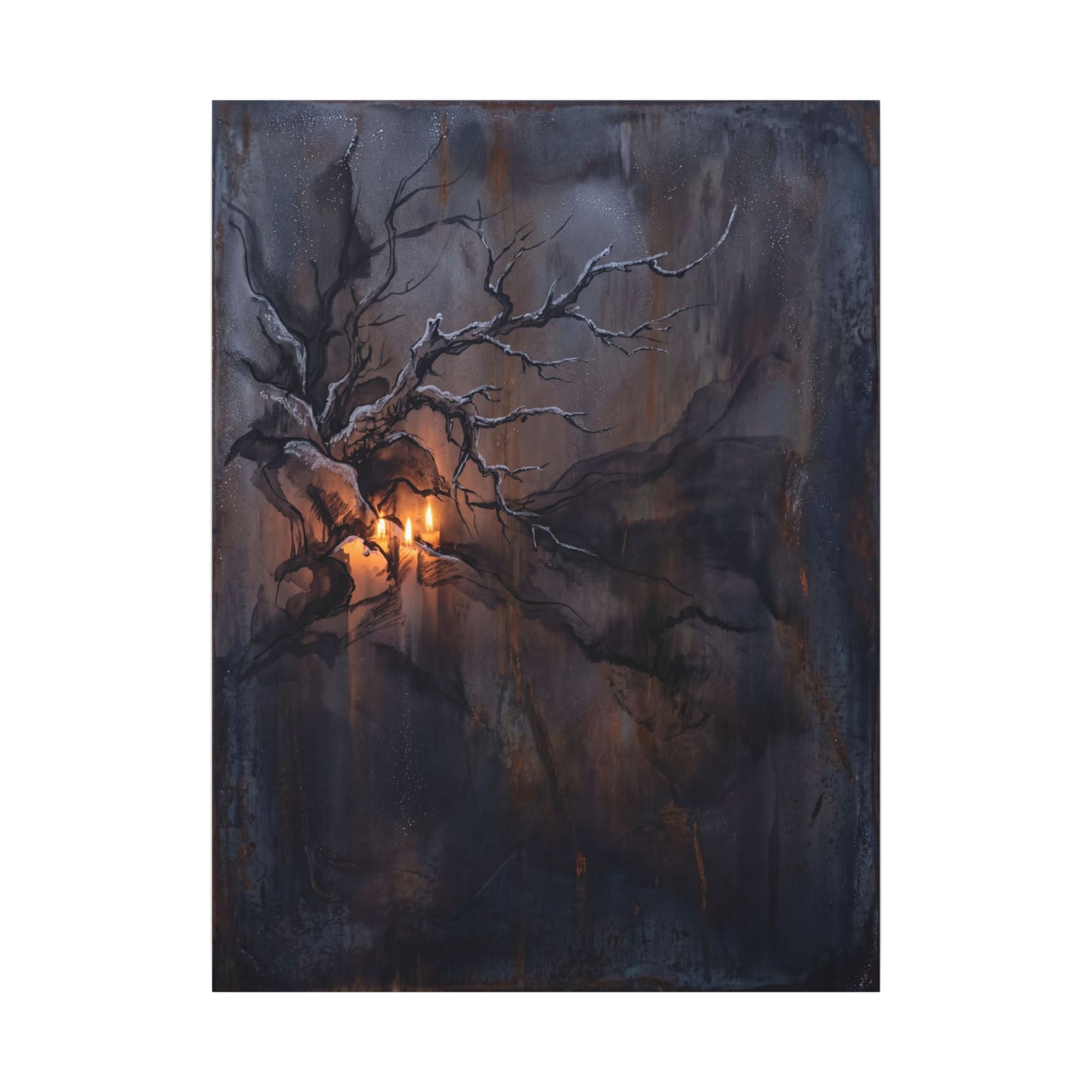 Winter Rust Patina Charcoal Ink Canvas Art | Atmospheric Decor
