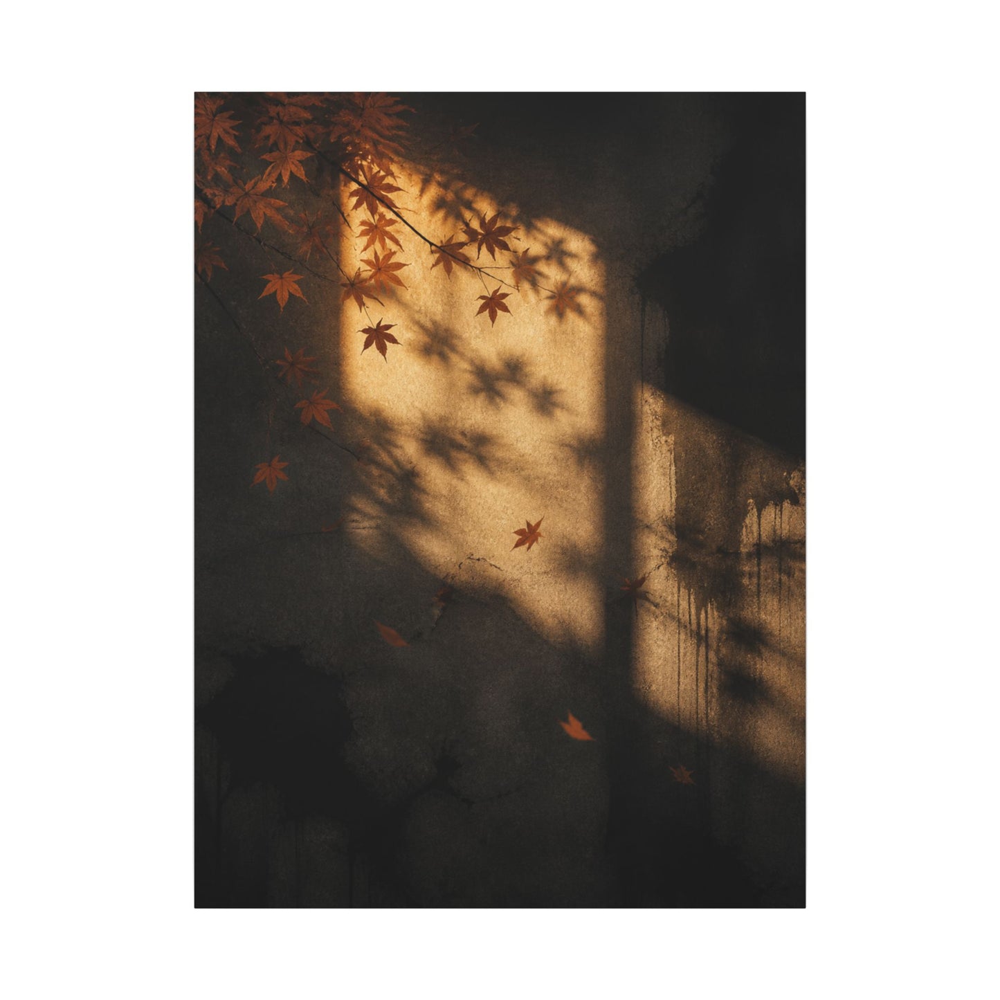 Shadow Play Canvas Art | Autumn Dark Japandi Charcoal Ink Art
