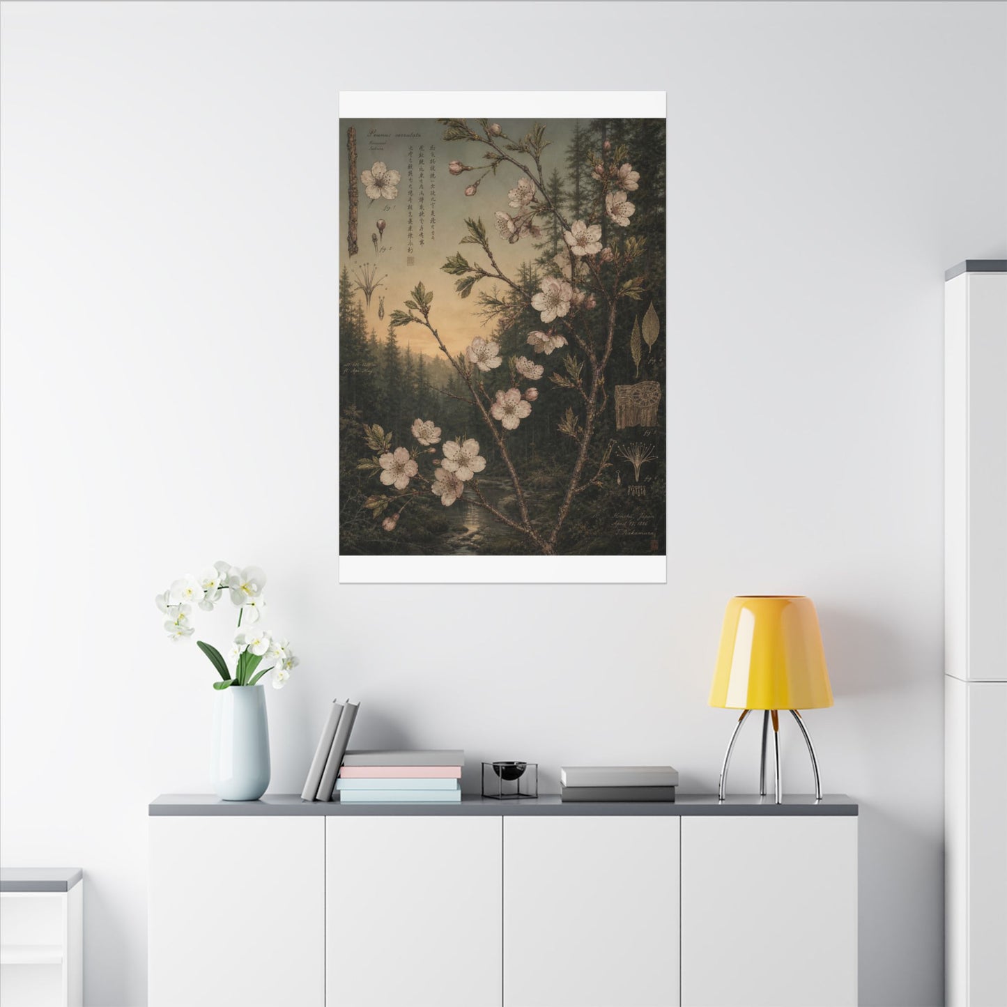 Spring Cherry Blossom Herbarium Canvas Art | Nostalgic Decor