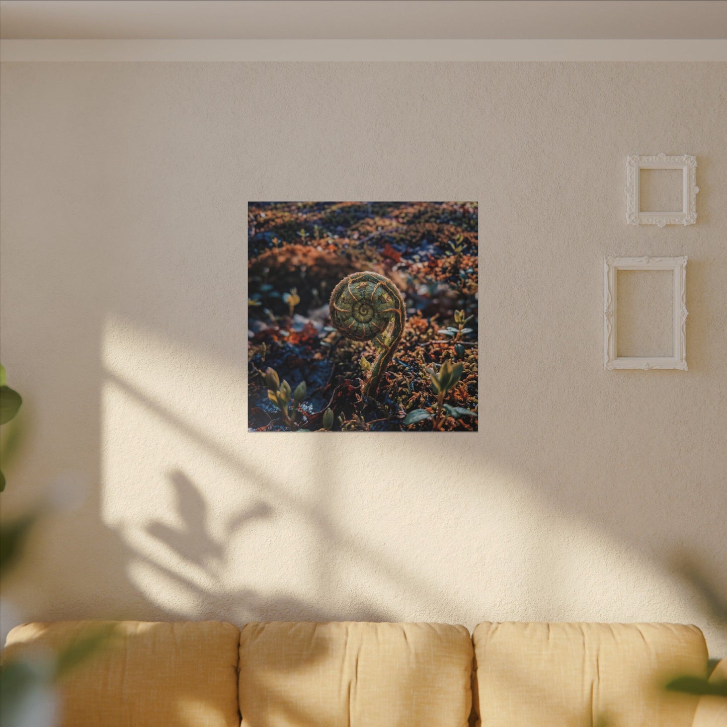 Kintsugi Fern Unfurling in Dappled | Gold Vein Canvas Art
