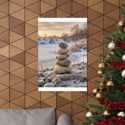 Winter River Stones Japanese Pattern Wall Art Print | Warm Decor