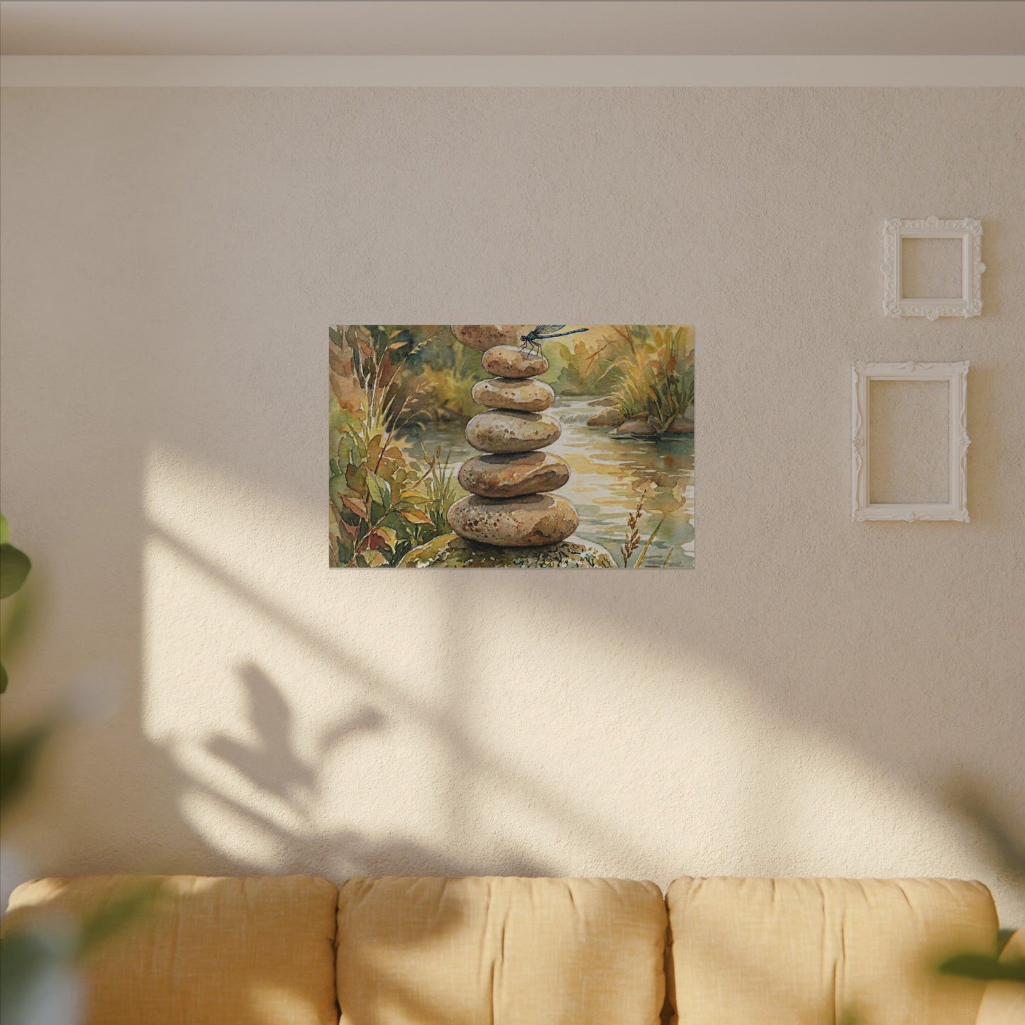 River Stones Summer Canvas Art | Japandi Cozy Design