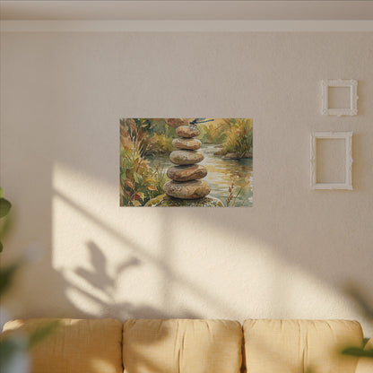 River Stones Summer Canvas Art | Japandi Cozy Design