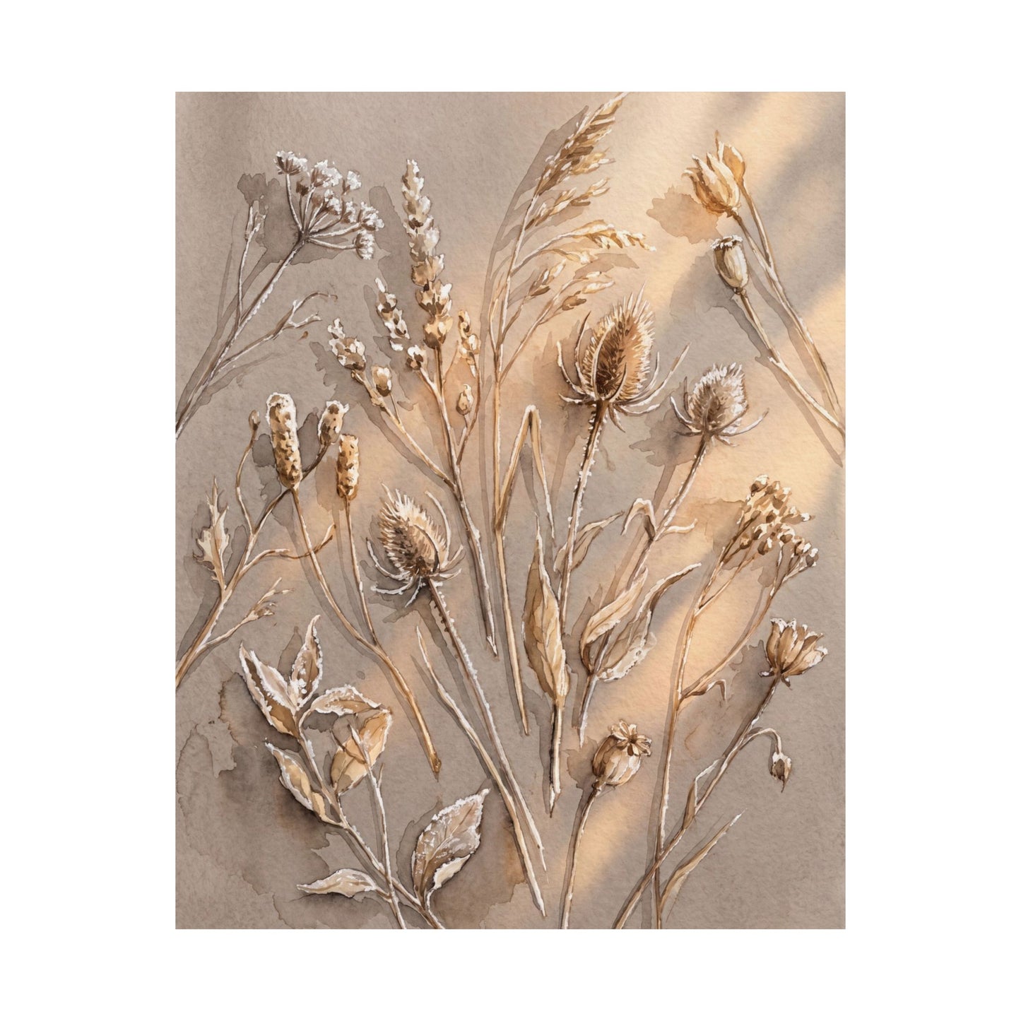 Dried Flowers Winter Wall Art Print | Japandi Earthy Design