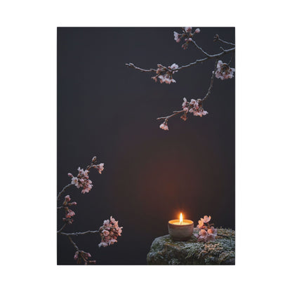 Dark Japandi Cherry Blossom in Candlelight | Moody Minimal Canvas Art