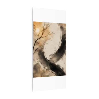 Japandi Ink Brushstroke in Golden Hour | Watercolor Canvas Art