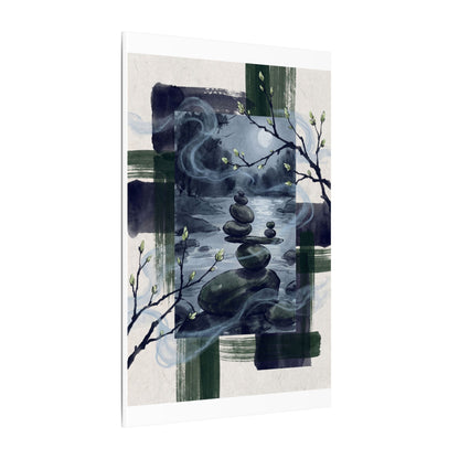 Moonlight River Stones Canvas Art - Zen Shibui