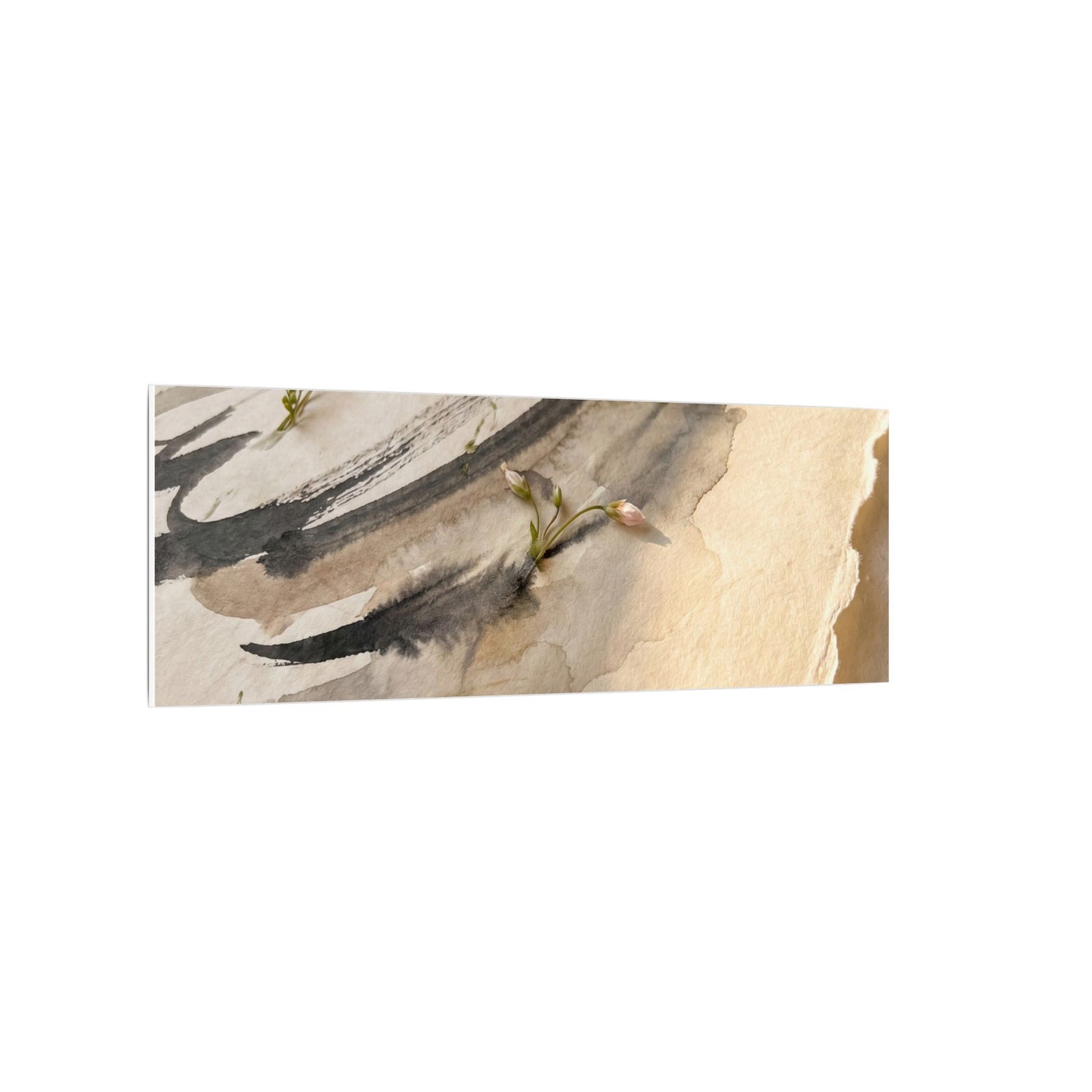 Ink Brushstroke Watercolor Canvas Art | Neutral Japandi Art