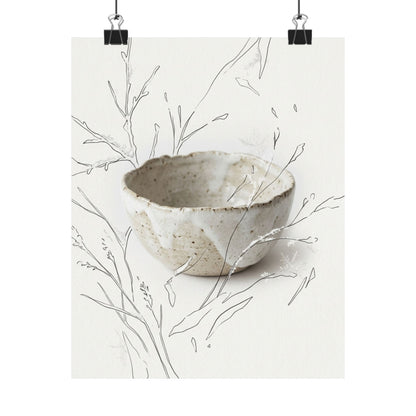 Japandi Ceramic Bowl in Overcast | Minimal Line Wall Art Print