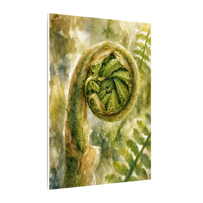 Japandi Fern Unfurling in Dappled | Watercolor Canvas Art