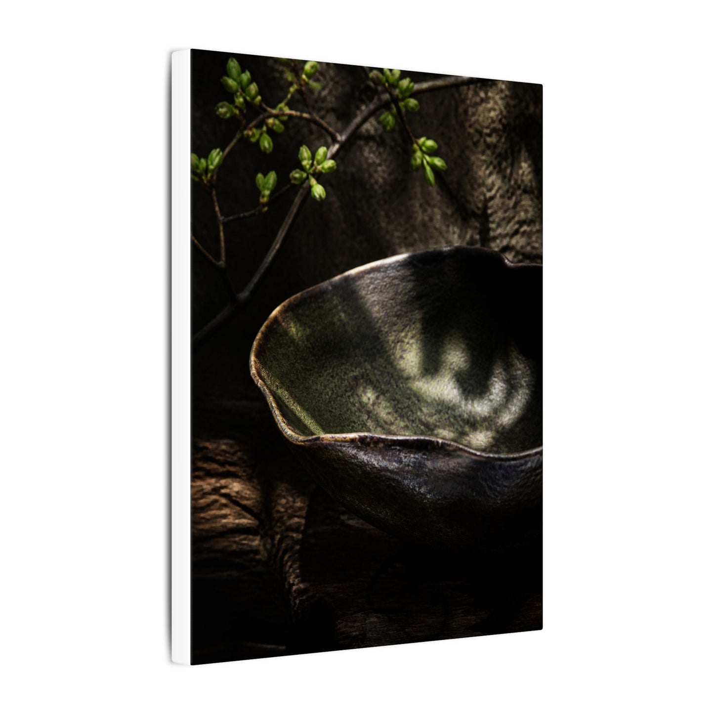 Sophisticated Ceramic Bowl Canvas Art - Dark Texture Dark Japandi