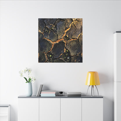 Cracked Earth Spring Canvas Art | Dark Japandi Atmospheric Design