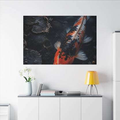 Koi Pond Canvas Art | Winter Dark Japandi Shadow Zen Art