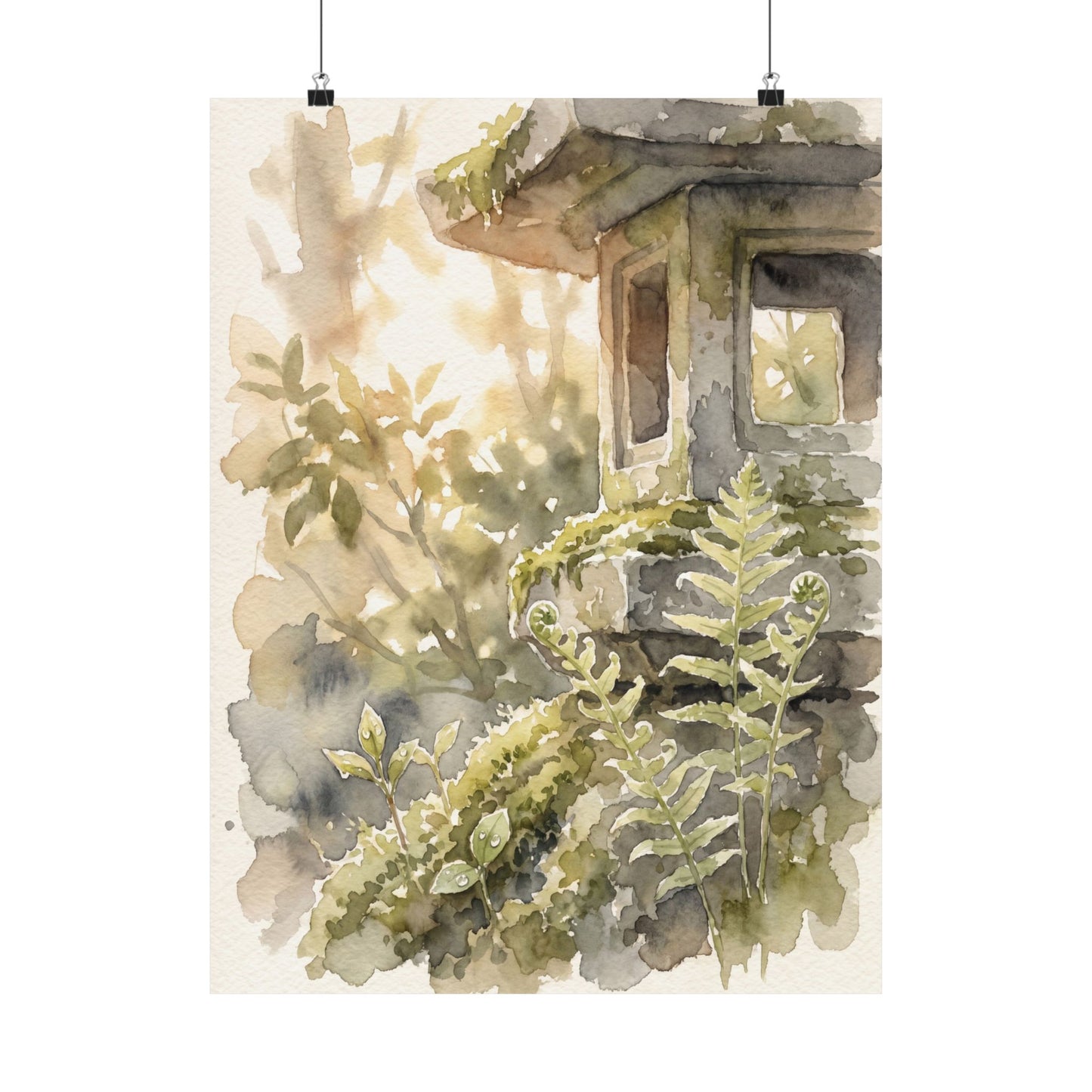 Seijaku Stone Lantern Wall Art Print - Japandi Watercolor