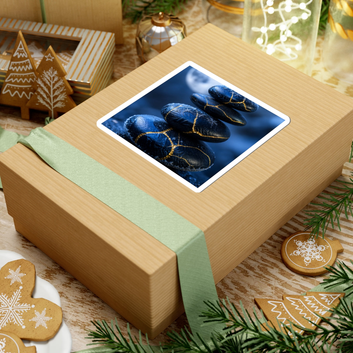 River Stones Sticker | Winter Kintsugi Gold Repair Art