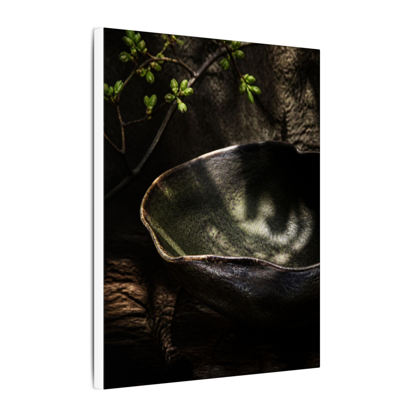 Sophisticated Ceramic Bowl Canvas Art - Dark Texture Dark Japandi