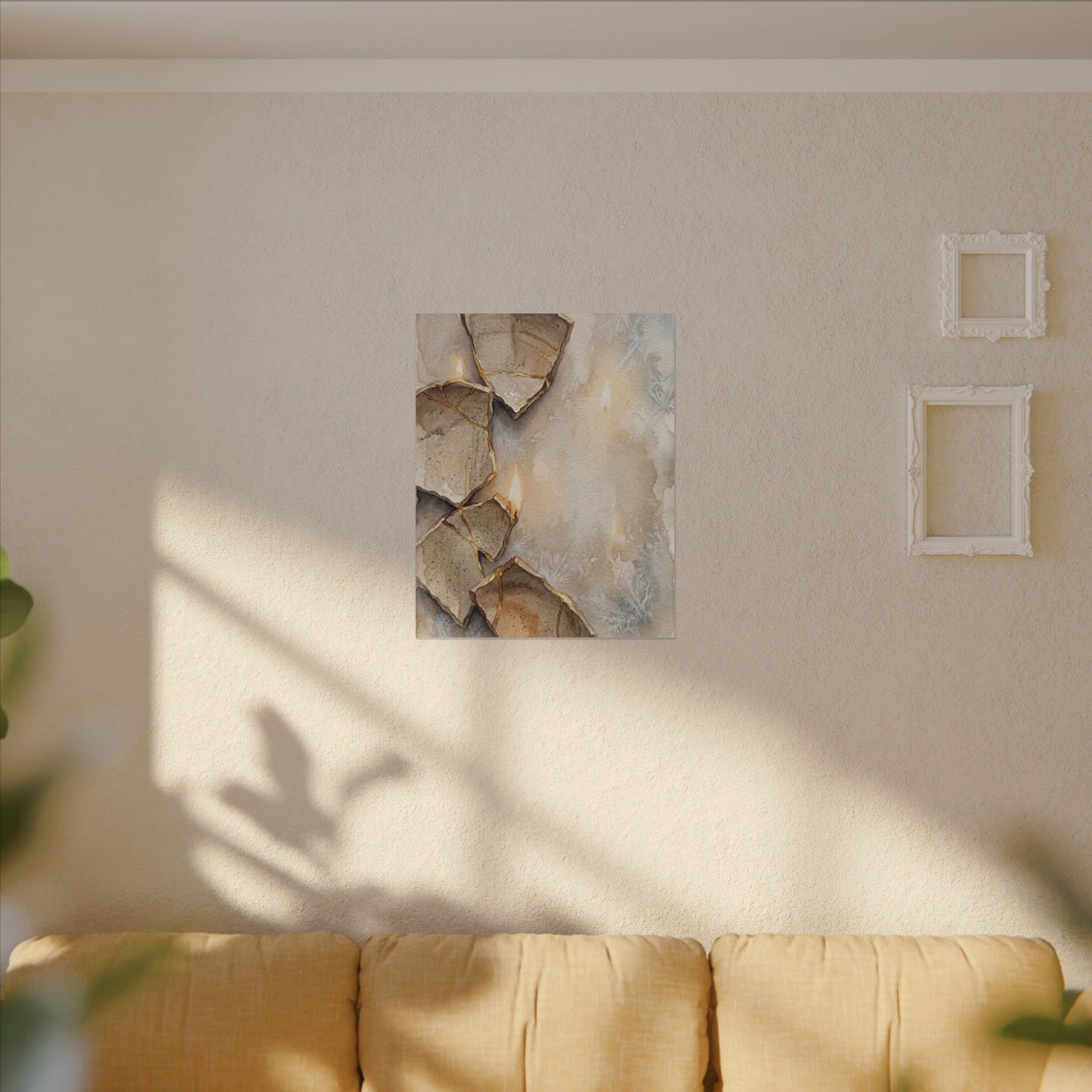 Broken Pottery Winter Canvas Art | Japandi Warm Design