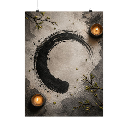 Peaceful Ink Brushstroke Wall Art Print - Enso Zen