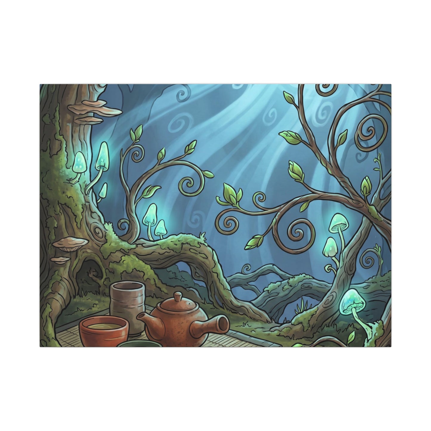 Spring Tea Ceremony Forest Whimsy Canvas Art | Cozy Decor Art Print