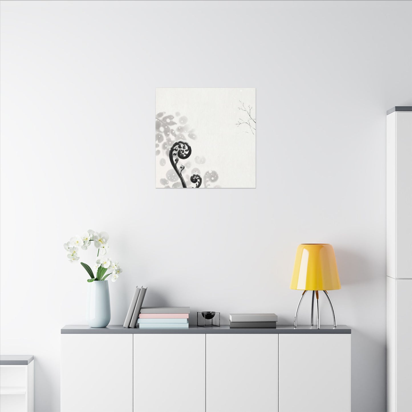 Winter Fern Unfurling Ukiyo E Inspired Canvas Art | Peaceful Decor